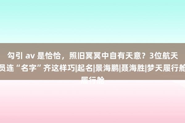 勾引 av 是恰恰，照旧冥冥中自有天意？3位航天员连“名字”齐这样巧|起名|景海鹏|聂海胜|梦天履行舱